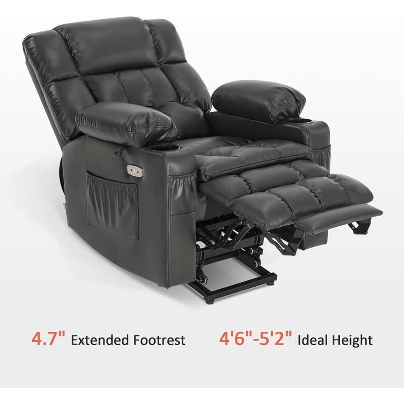 MCombo Dual Motor Small Power Lift Recliner Chair for Elderly, Lay Flat Lift Chair with Heat and Massage, Faux Leather 7893