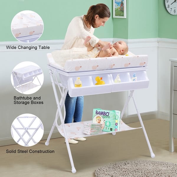 Costway Infant Baby Bath Changing Table Diaper Station Nursery