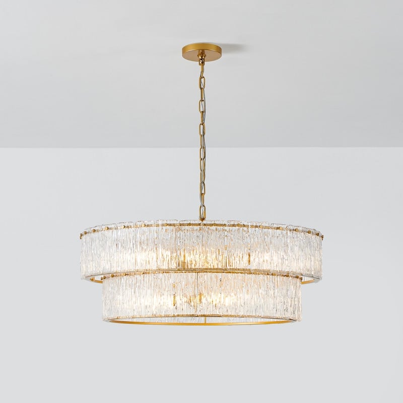 KAWOTI 2-Tiered Modern Glam Chandelier with Texcture Glass