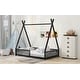 preview thumbnail 6 of 11, Black Twin Size Metal House Platform Bed with Triangle Structure and Guardrail for Kids, Boys and Girls