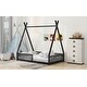 preview thumbnail 6 of 11, Black Twin Size Metal House Platform Bed with Triangle Structure and Guardrail