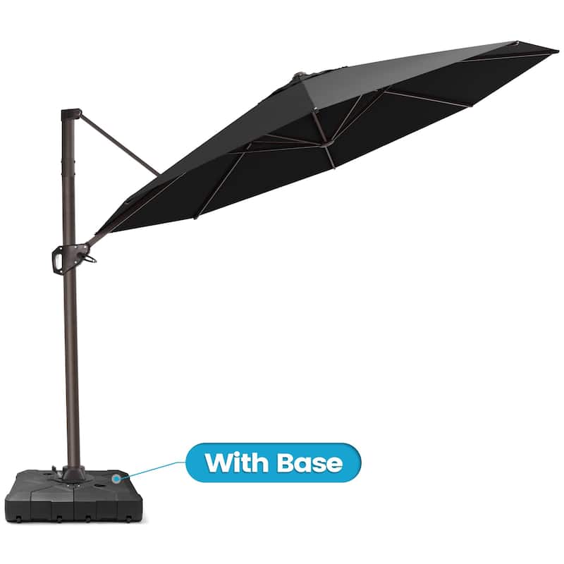 Outdoor 11 Ft Patio Cantilever 360 Degree Rotation Offset Umbrella with Base