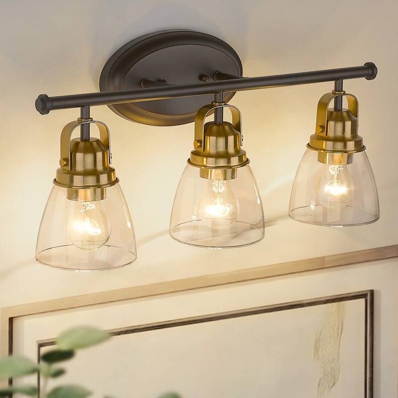 3-Light Vanity Lights,Oil Rubbed Bronze Finish - 21.4"L x 7.1"W x 10.8"H - Oil Rubbed Bronze&Gold