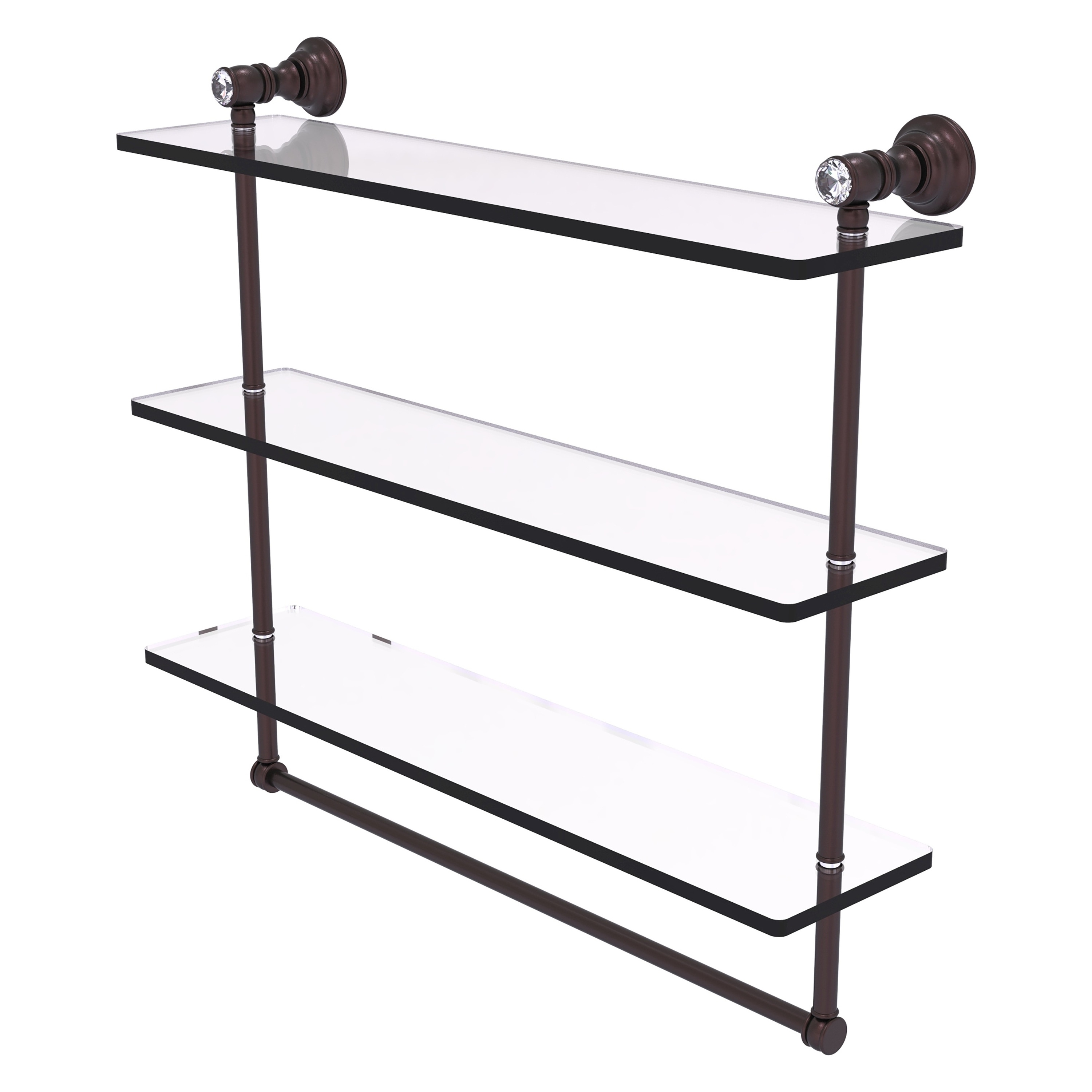 Allied Brass Carolina Crystal Collection 16 Inch Triple Glass Shelf with Towel Bar