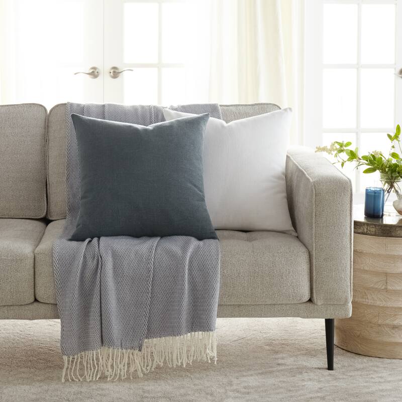 Washed and Distressed Cotton Decor Throw Pillow in Stone Washed