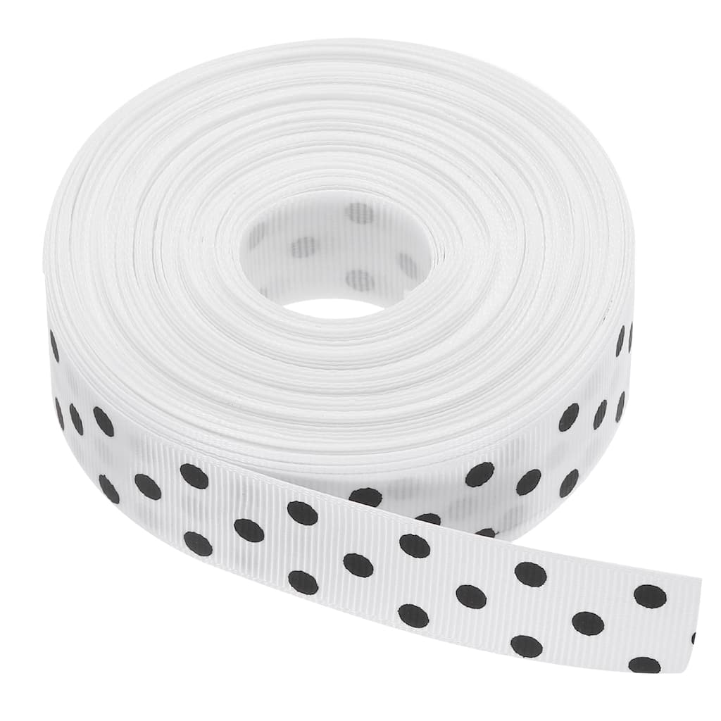 Grosgrain Ribbons White with Black Dots Ribbon Decoration - 25 Yardx1 Inch