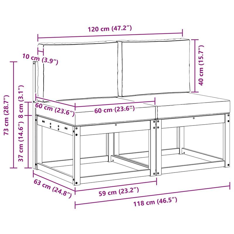 vidaXL 2 Piece Outdoor Middle Sofa Solid Acacia Wood