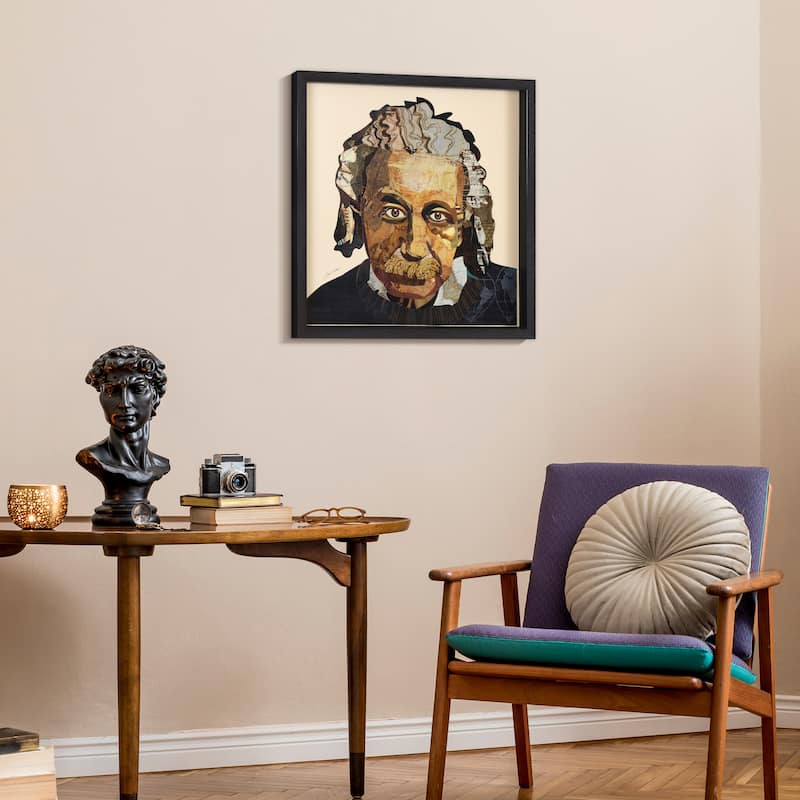 "Einstein" Alex Zeng's Signed Hand-made Dimensional Wall Art Collage, under glass and a black shadow box frame