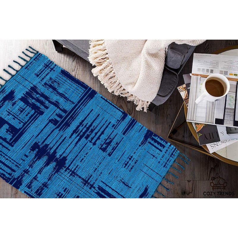 Authentic Hand-Woven Indian Cotton Rug 24''x36'' - Washable, Reversible, and Timelessly Stylish - 2'x3'