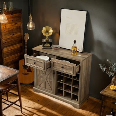 Rustic Farmhouse Buffet Cabinet with Storage,Multifunctional Sideboard with 2 Drawers,Bar Cabinet - 39.37D*15.75W*34.65H