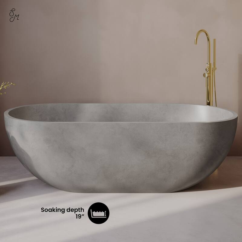 Claire 60" FreestandingConcreteBathtub In Gray, Drain Included