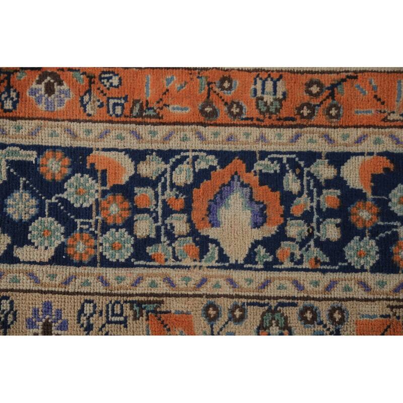 Blue & Orange Tabriz Persian Area Rug Handmade Wool Carpet - 6'8"x 9'3"