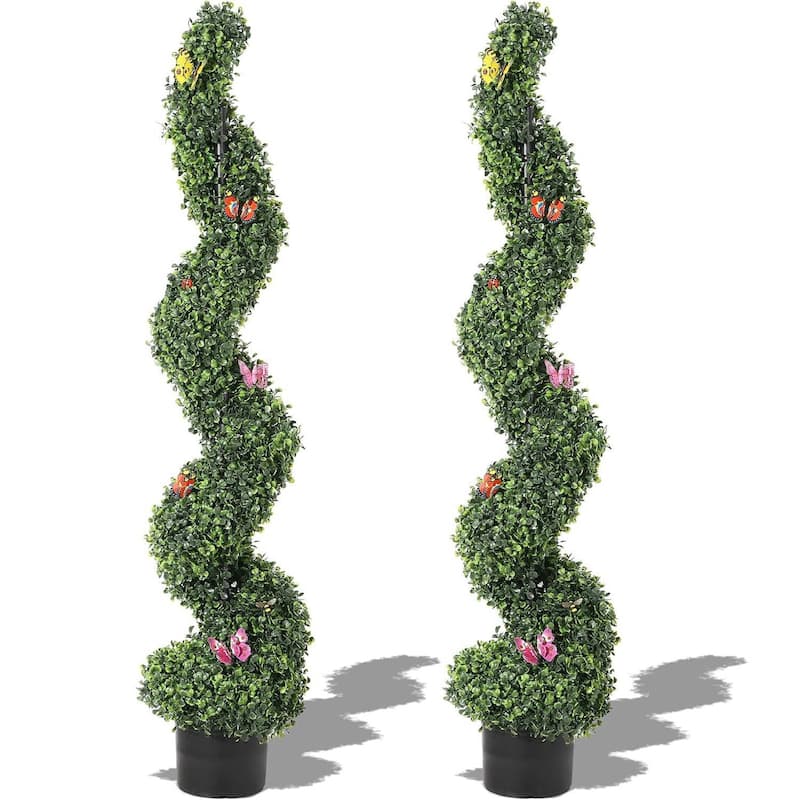 2 pcs 4/5 FT Artificial Boxwood Spiral Topiary Trees, Faux Plants for Home Decor - 4 ft