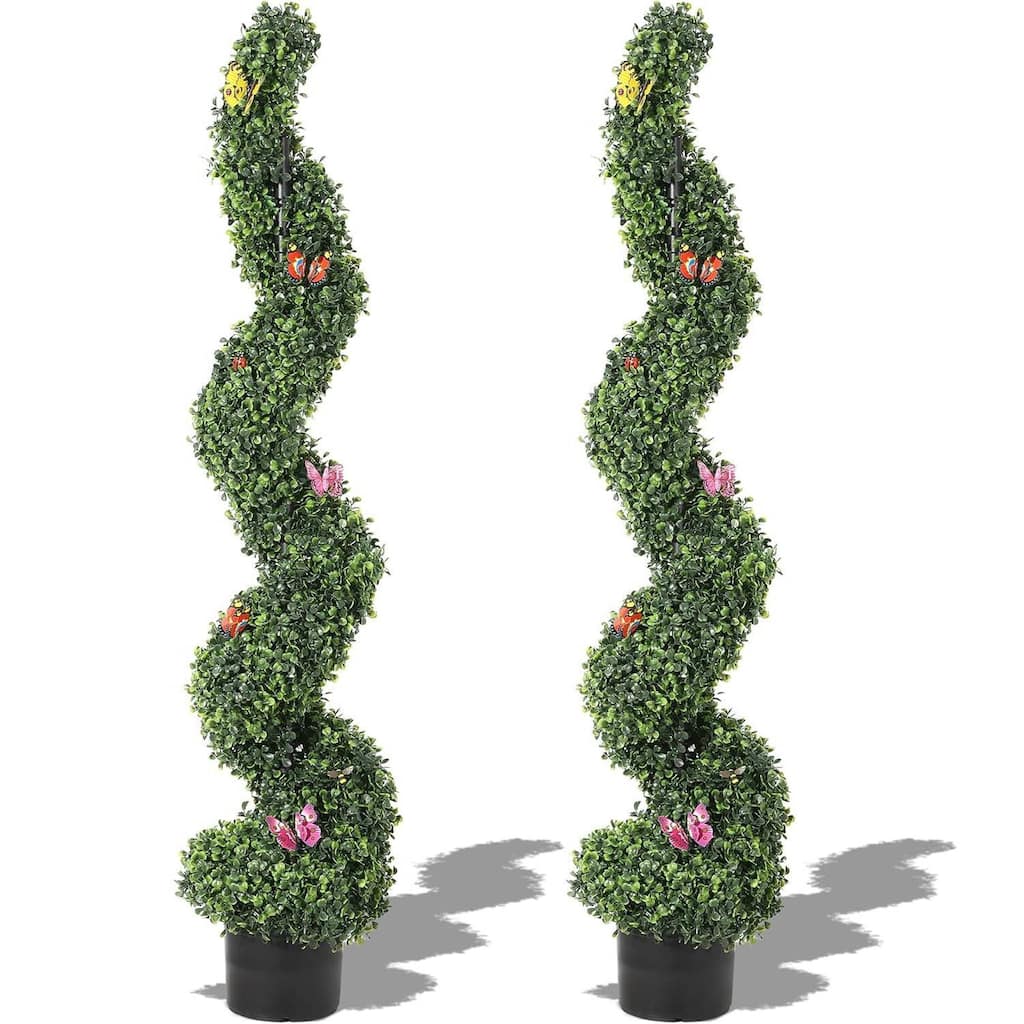 2 pcs 4/5 FT Artificial Boxwood Spiral Topiary Trees, Faux Plants for Home Decor