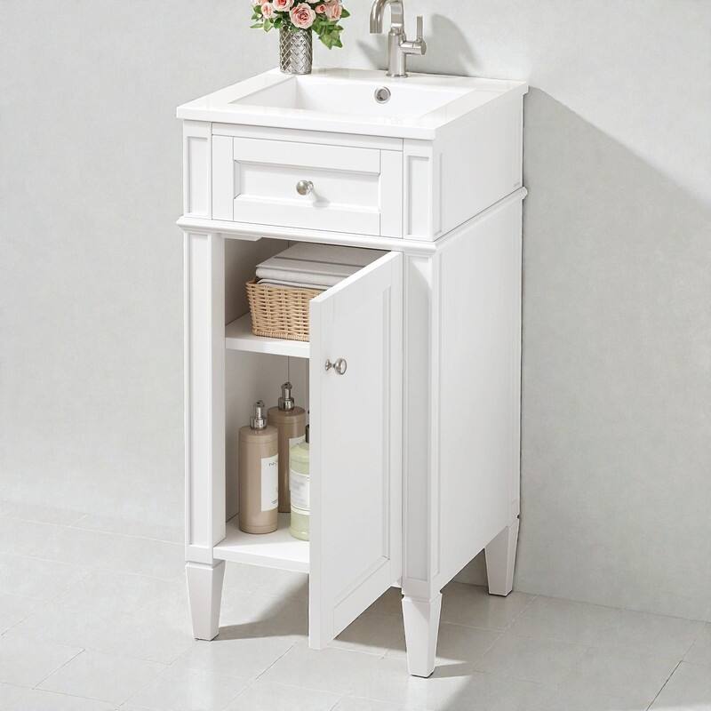 16" Bathroom Vanity with Ceramic Sink, Soft-Close Door & Adjustable Shelf