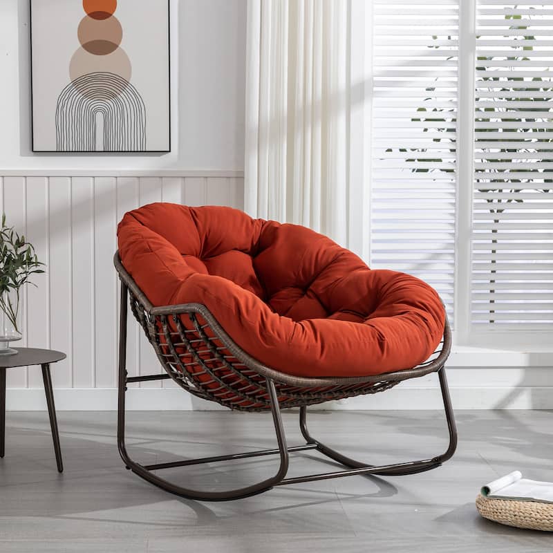 Patio Wicker Indoor & Outdoor Rocking Chair with Cushion
