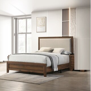 Contemporary Panel Bed with Wood Veneers Upholstered Headboard Bed ...