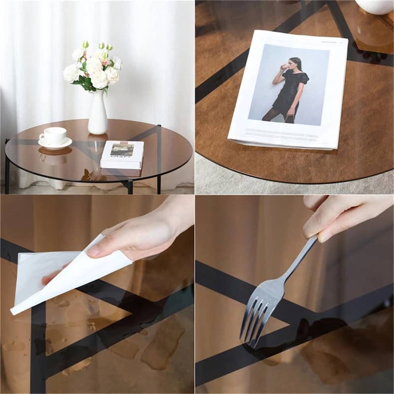 Round Tempered Glass End Table Sofa Table with Metal Frame for Living Room - 19.7x19.7 inch