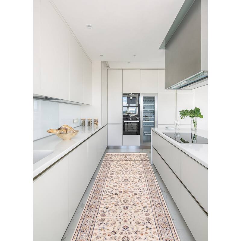 ECARPETGALLERY Hand-knotted Nain Cream Silk, Wool Rug - 2'9 x 16'3