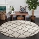 preview thumbnail 79 of 145, SAFAVIEH Hudson Shag Ariola Trellis 2-inch Thick Rug 3' Round - Ivory/Grey