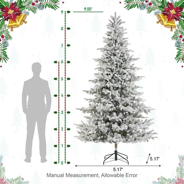 dimension image slide 5 of 7, Glitzhome 6FT/7.5FT/9FT/11FT Snow Flocked Pre-lit Artificial Fir Christmas Trees