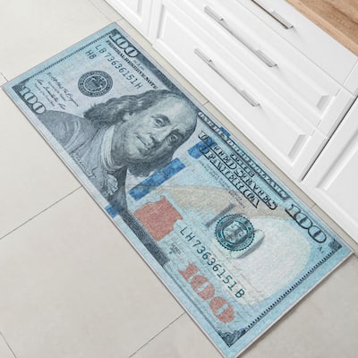 Well Woven Money Dollar Front Novelty Machine Washable Area Rug