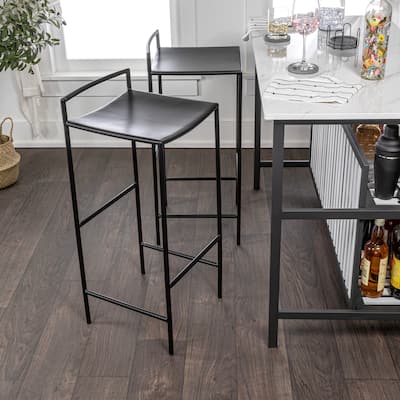 Bali 30" Coastal Contemporary Iron Saddle-Seat Low-Back Bar Stool with Foot Rest, by JONATHAN Y - 33"