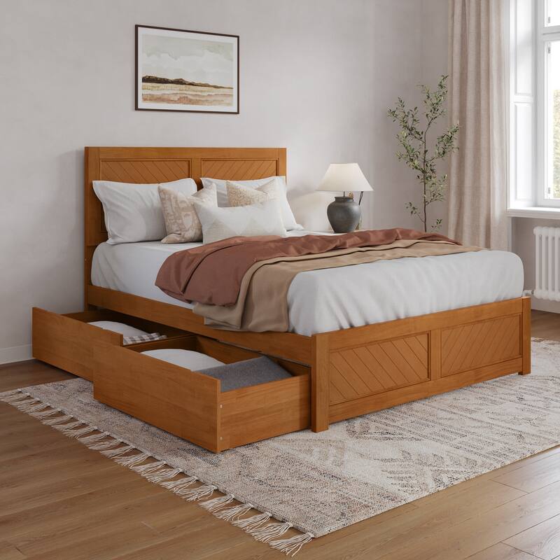 Canyon Platform Bed with Matching Footboard & Storage Drawers - Light Toffee - Queen
