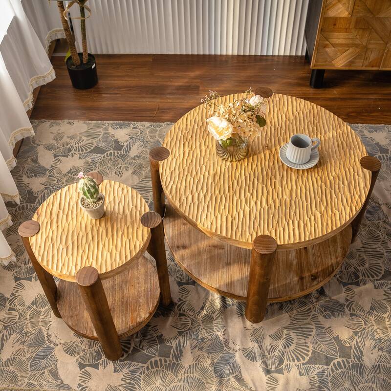 2-Tier Round Coffee Table with Storage Shelf
