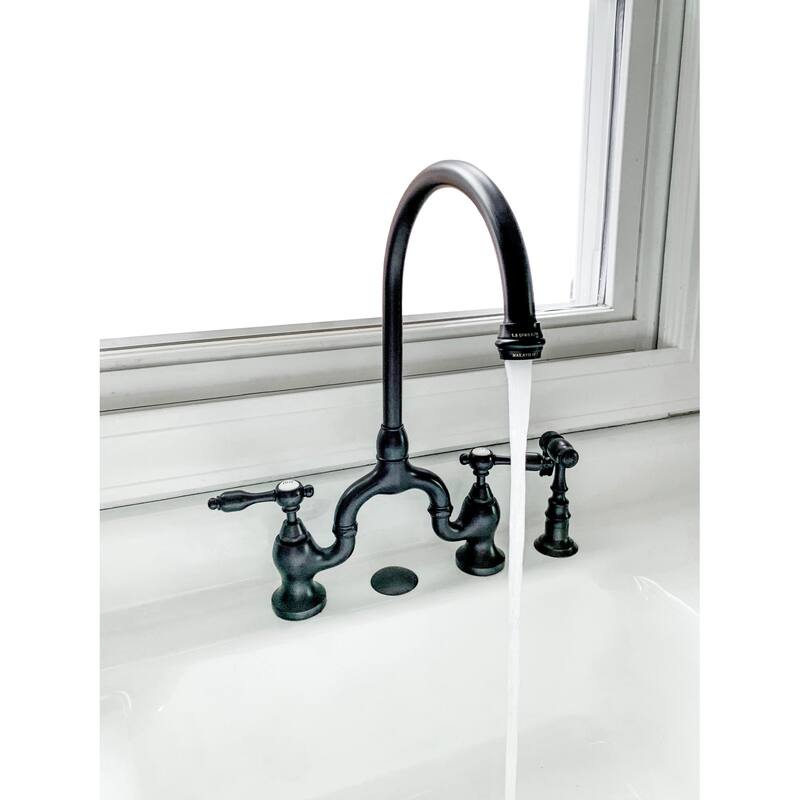 Kingston Brass Tudor Bridge Kitchen Faucet with Brass Sprayer