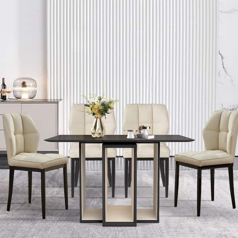 Checkered Faux Leather Upholstered Dining Chairs, Set of 2/4 - 33.7"H x 17.4"W x 17.4"D