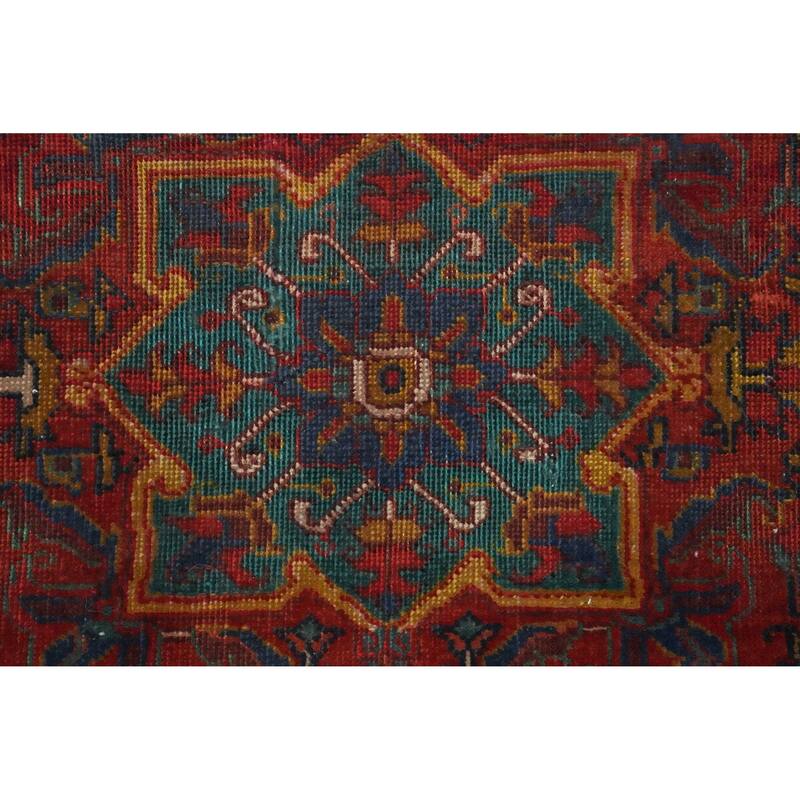 Hand Knotted Oriental 100% Wool Carpet Traditional Floral Red Heriz Area Rug - 4' 5'' X 3' 3''