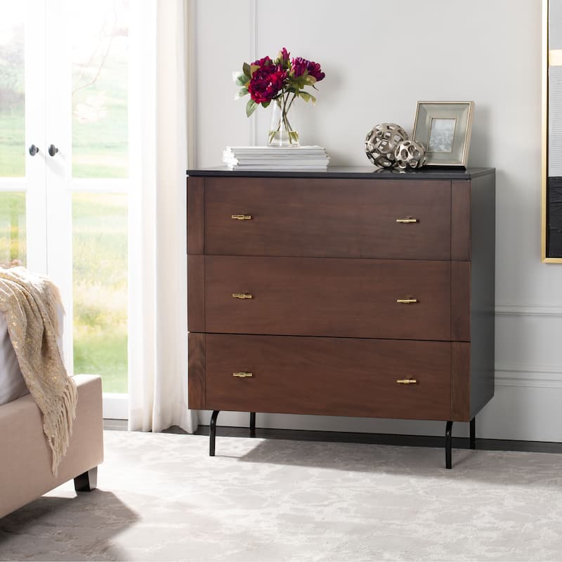 SAFAVIEH Titta 3-Drawer Storage Bedroom Dresser - Walnut/Black