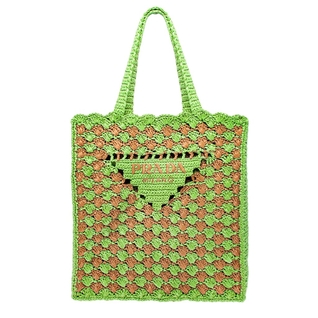 Prada Two Tone Crochet Logo Tote
