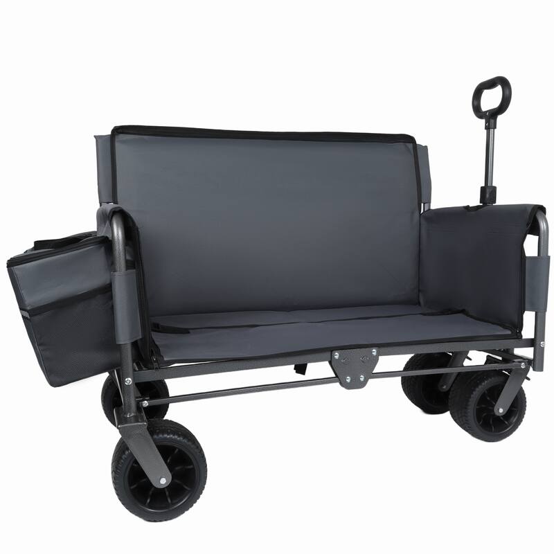 3-in-1 Folding Wagon Cart with Bench Seat, patent protection- Includes 1 ice pack, 500lbs Heavy-Duty Utility Wagon