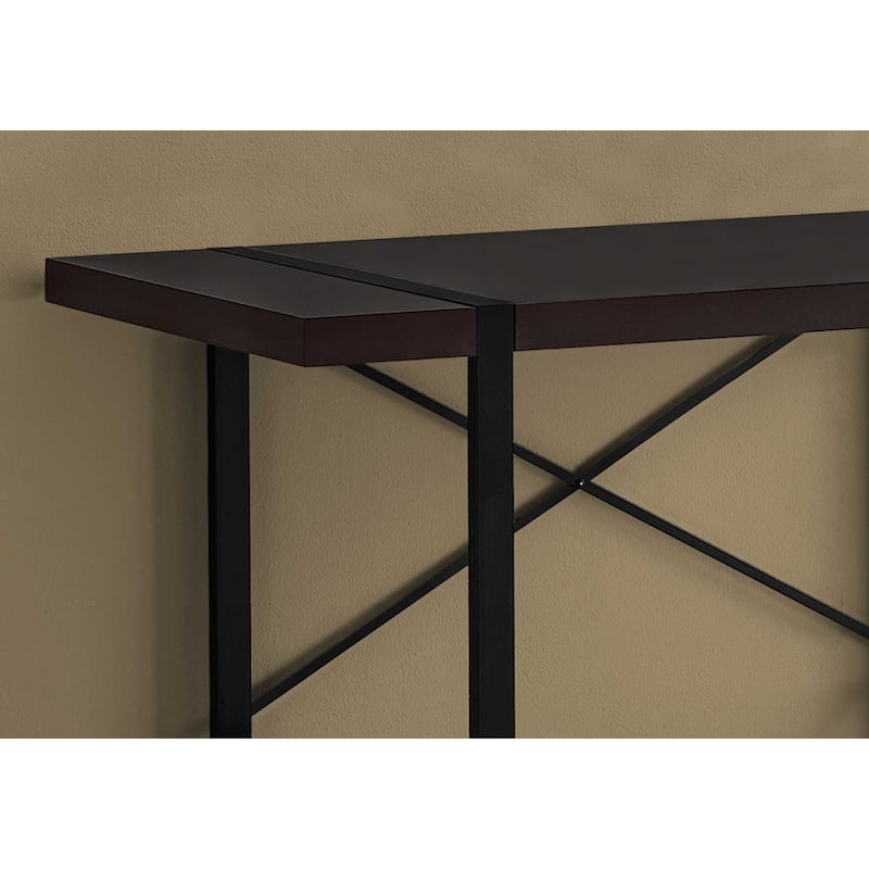 Wood Veneer Computer Desk with Black Metal Base and Rectangular Shape