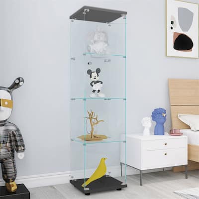 Lighted 4 Shelves Glass Cabinet Glass Display Cabinet with One Door