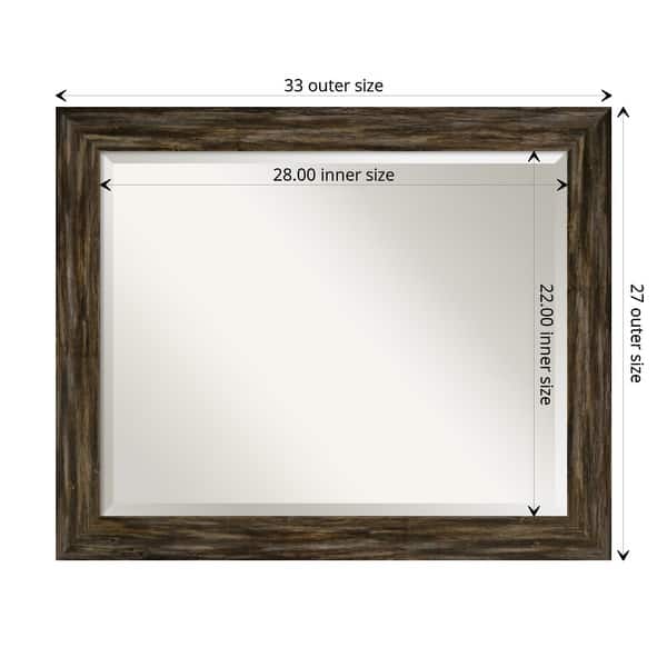 dimension image slide 1 of 4, Beveled Wood Wall Mirror - Fencepost Brown Narrow Frame