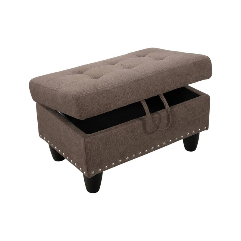 KISRAIS 28.5" Wide Upholstered Nailhead Trim Storage Ottoman