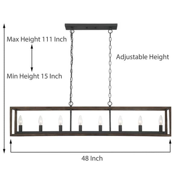 dimension image slide 0 of 5, Modern Farmhouse 8-light 48In Rectangle Linear Chandelier for Dining Room with UL Certified