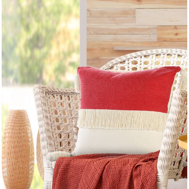 20" Raspberry Red and White Block Square Throw Pillow