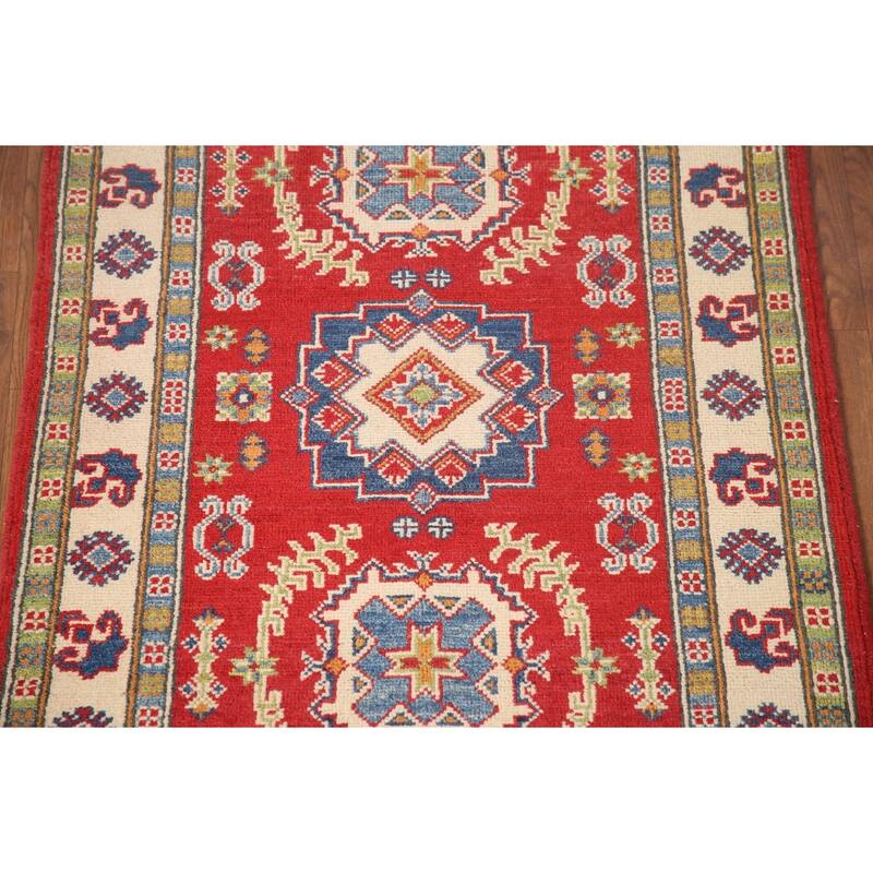 Red Traditional Kazak Accent Rug Hand-Knotted Wool Carpet - 2'9" x 4'1"