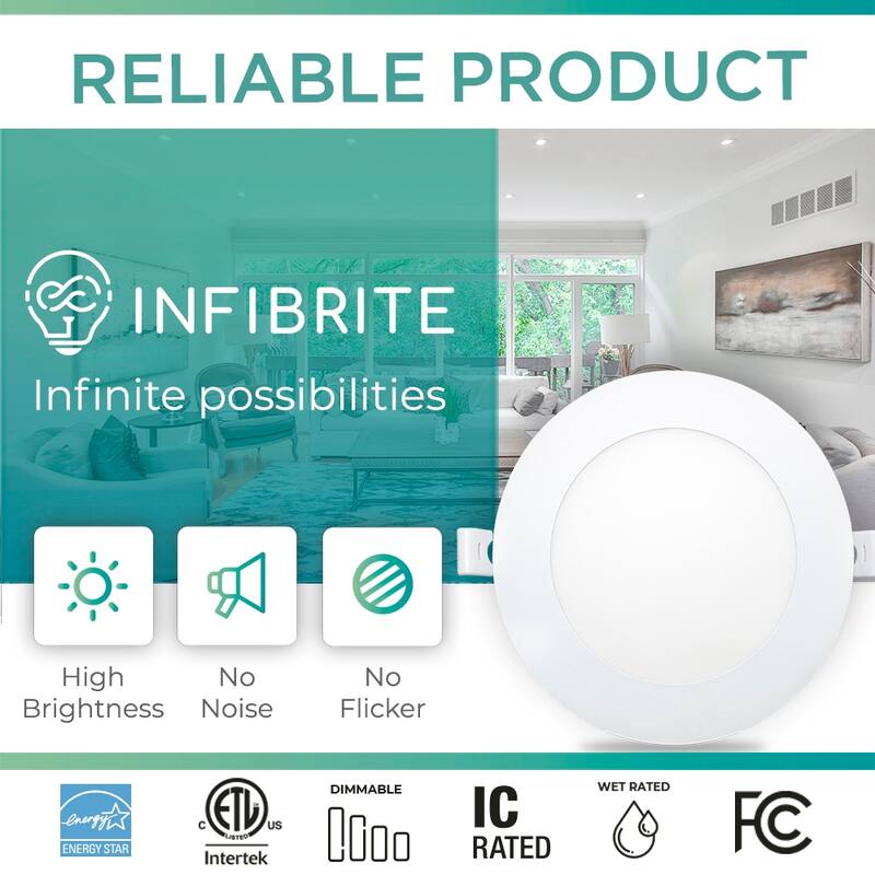 Infibrite 4 Inch 3000K Warm White 9W 750 LM Ultra-Slim LED Ceiling Light with Junction Box, Flush Mount, Dimmable (24 Pack)