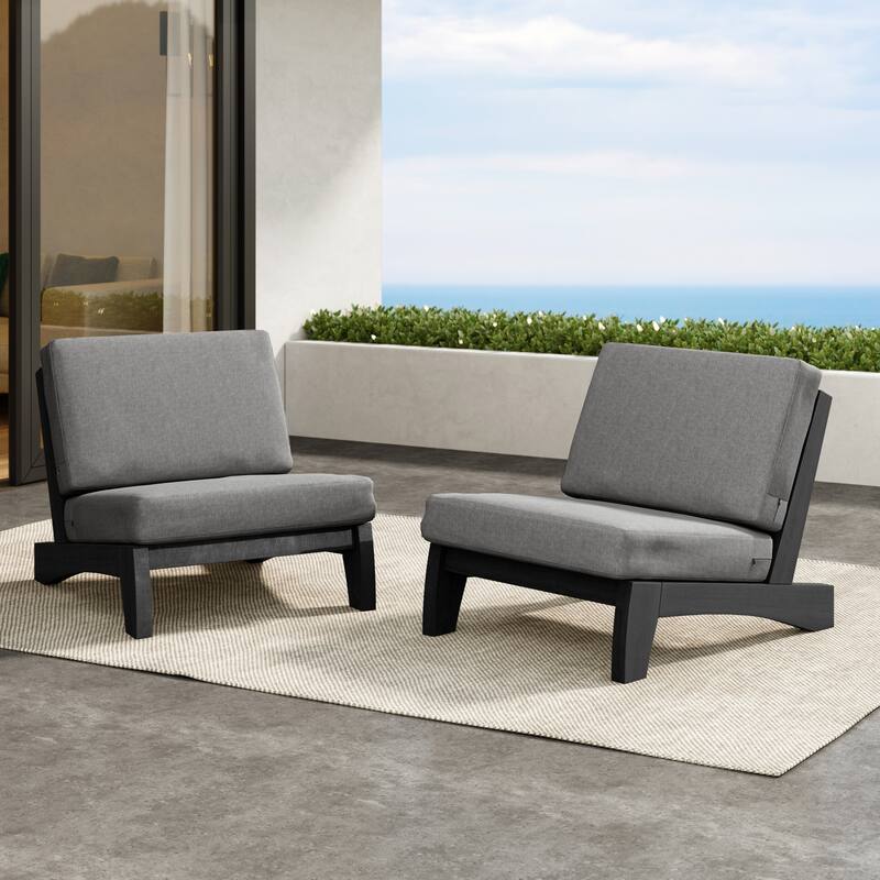 Outdoor Teak Wood Waterproof Armless Chair Loveseat with Cushions - LOVESEAT SEPARATE CUSHION - Gray/2 Chair
