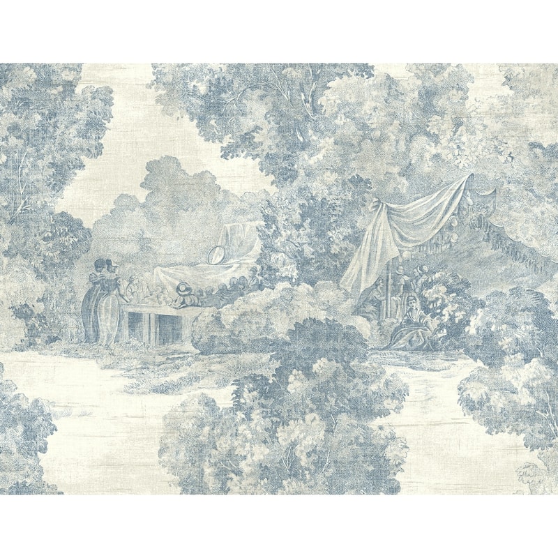 Seabrook Designs Davey Scenic Toile Unpasted Wallpaper - 27 in. W x 27 ft. L - Antique Blue