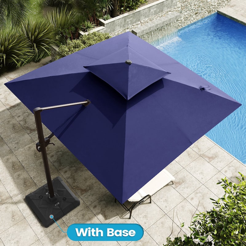 10.5ft Patio Outdoor Double Top Cantilever Offset Umbrella w/base