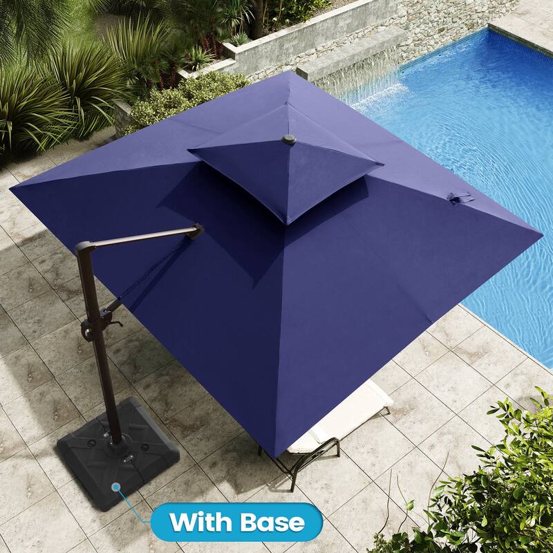 Outdoor Square 360 Degree Rotation Patio Cantilever Offset Umbrella with Base