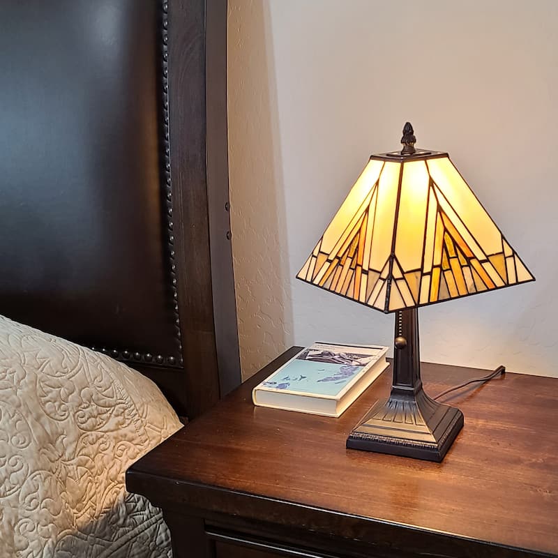 Tiffany Style Table Lamp Ivory Orange 14.5" Tall Stained Glass Light AM362TL08 Amora Lighting