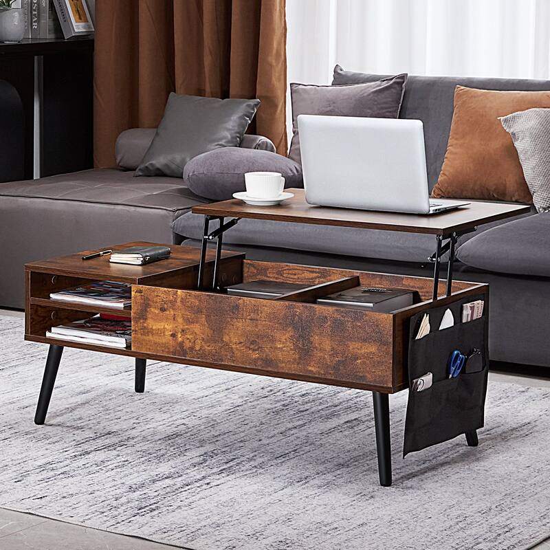Lift Top Coffee Table with Storage Drawers and Open Shelf, 39.4 in - 39.37 x 19.61 x 15.75 in