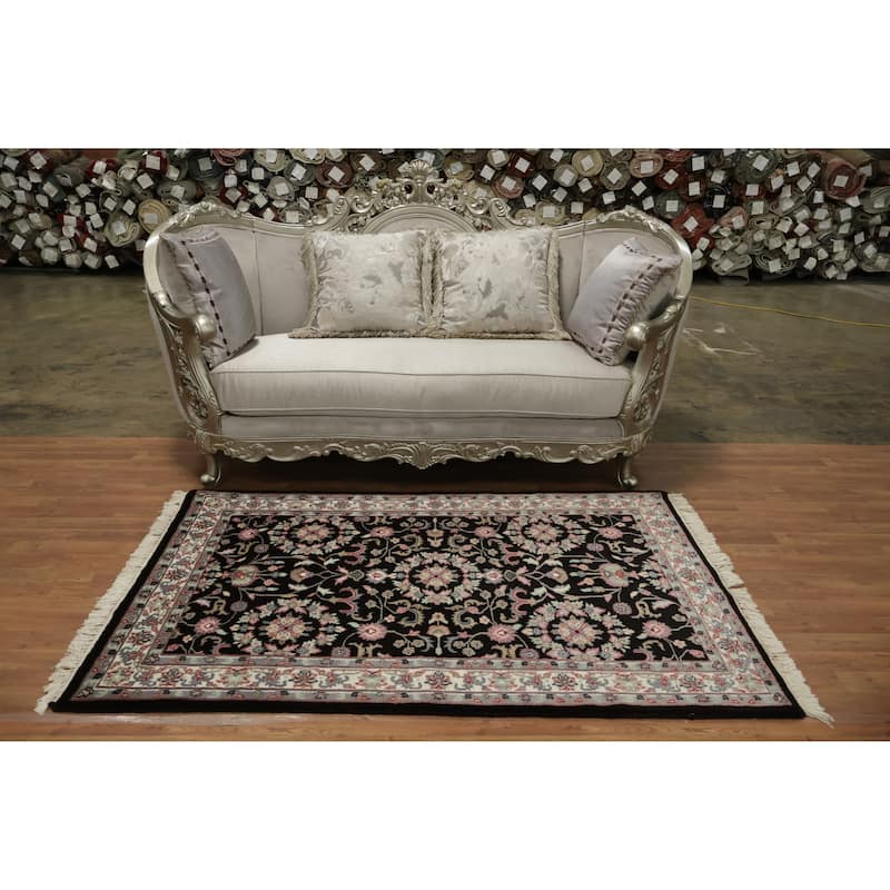 Hand Knotted Oriental 100% Wool Carpet Traditional Traditional Black Kashan Area Rug - 6' 1'' X 4' 0''